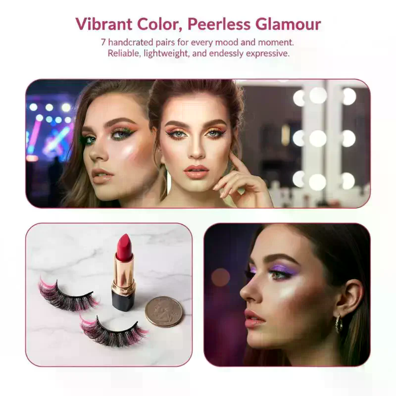 Eyelash Extension Volume Lashes - 7 Pairs Colorful False Eyelashes 3D