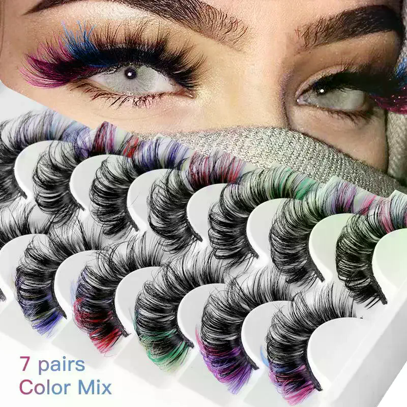 7 Pairs Colorful False Eyelash - Eyelash Extension Volume Lashes ulasan dan harga